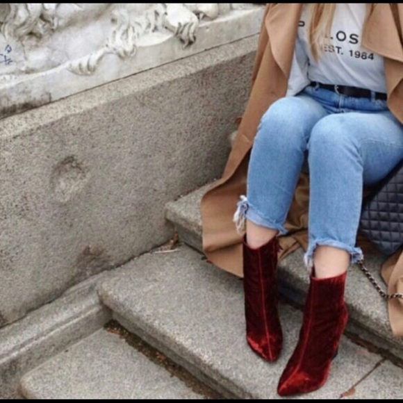 ZARA BLOGGERS FAV RED VELVET ANKLE BOOTS BOOTIES BRAND NEW WITH TAGS US 6.5 - Picture 6 of 7